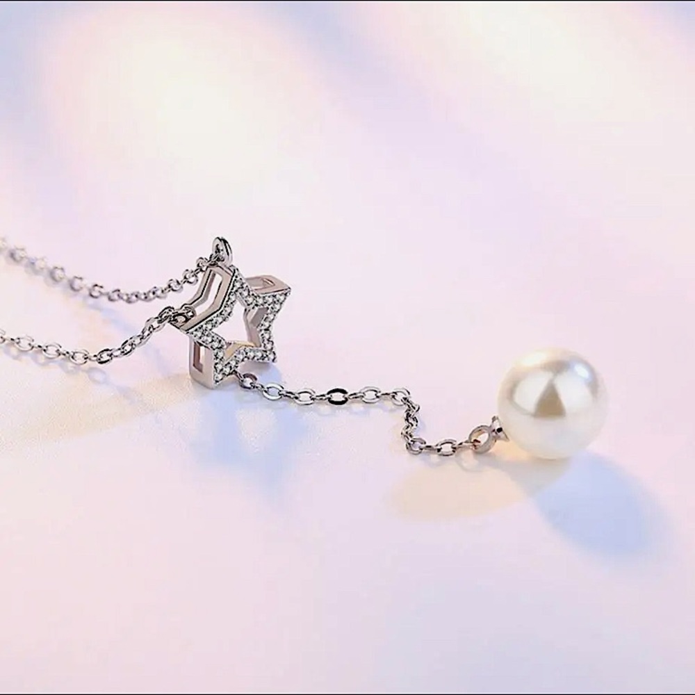 💫 Sterling Silver 925 Star Pearl Necklace - Picture 2 of 4